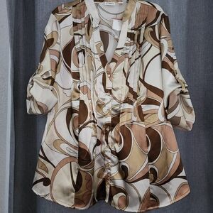 Cato Beige and Brown Abstract Blouse